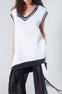 Pull col v sans manches - Naturel