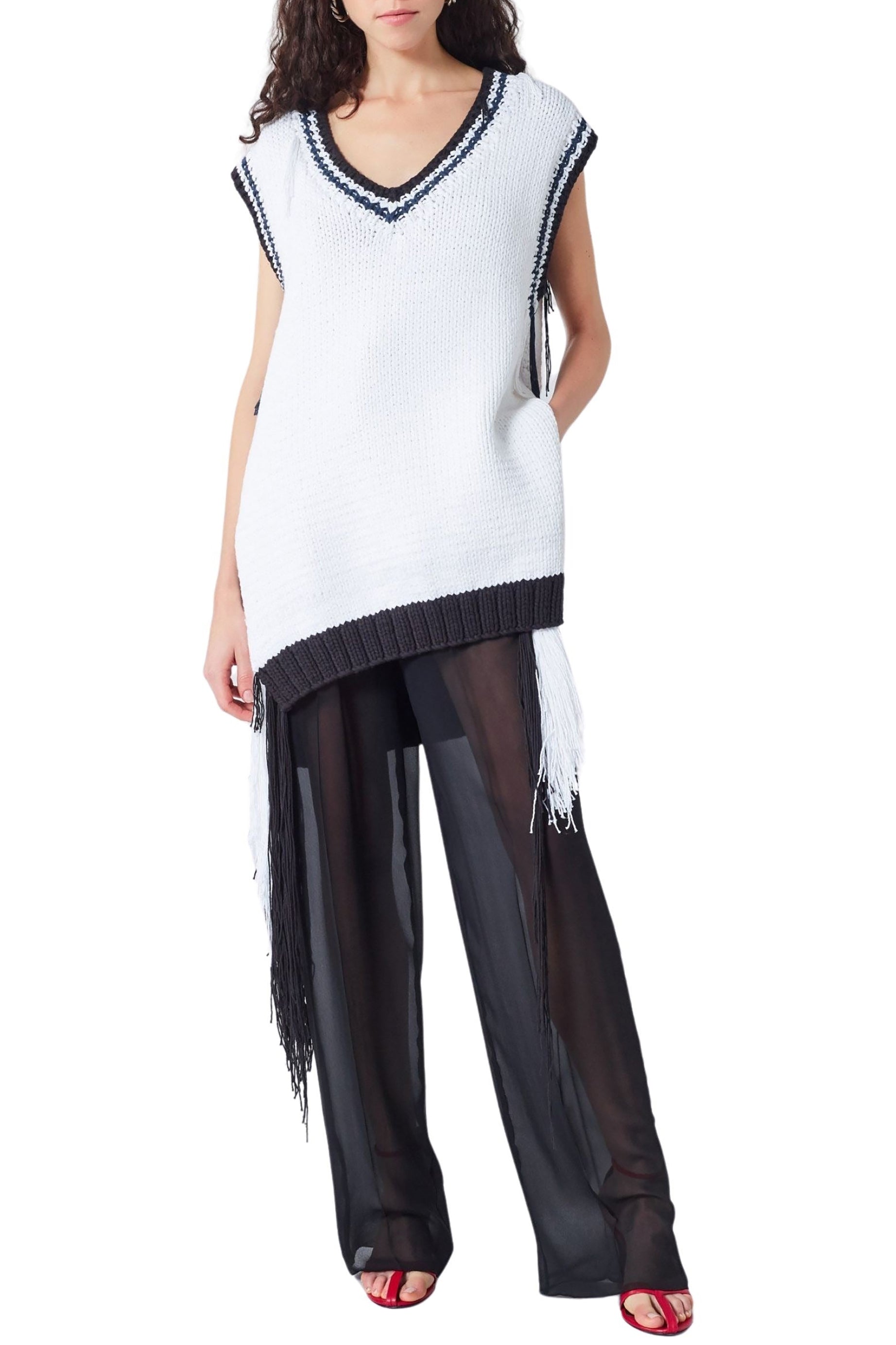 Pull col v sans manches - Naturel