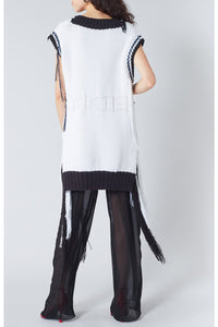 Pull col v sans manches - Naturel