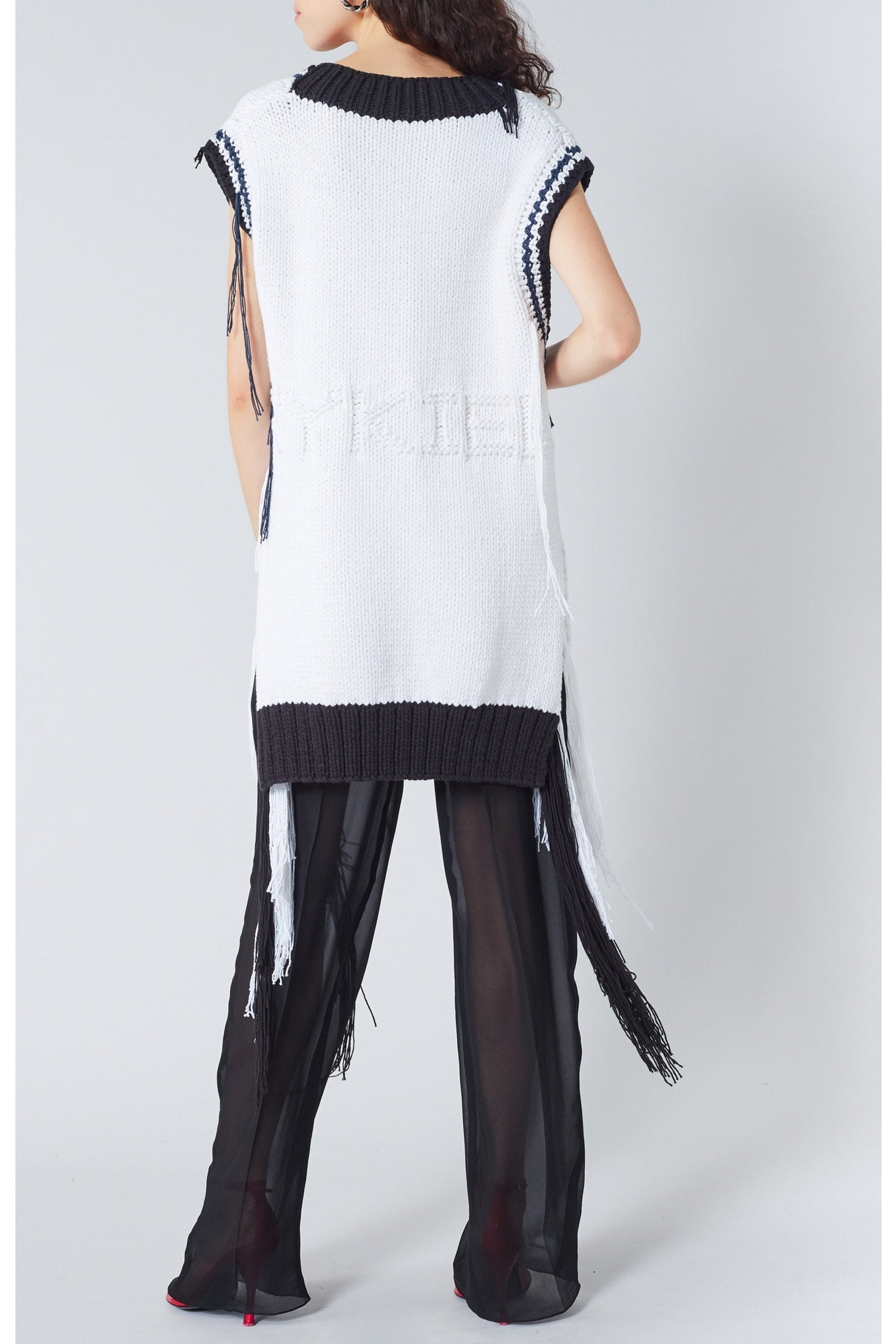 Pull col v sans manches - Naturel