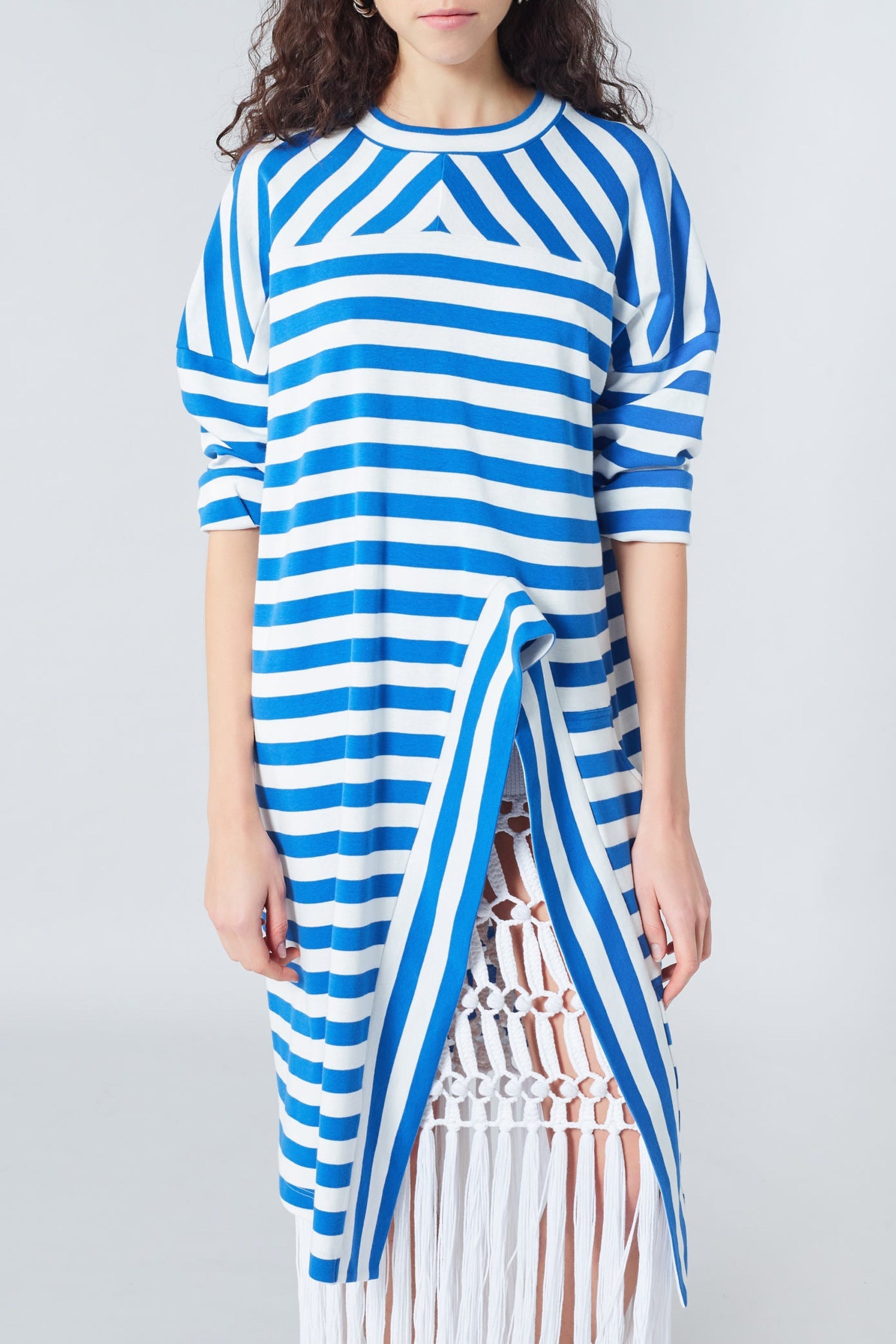 Robe fendue à rayures - Blanc