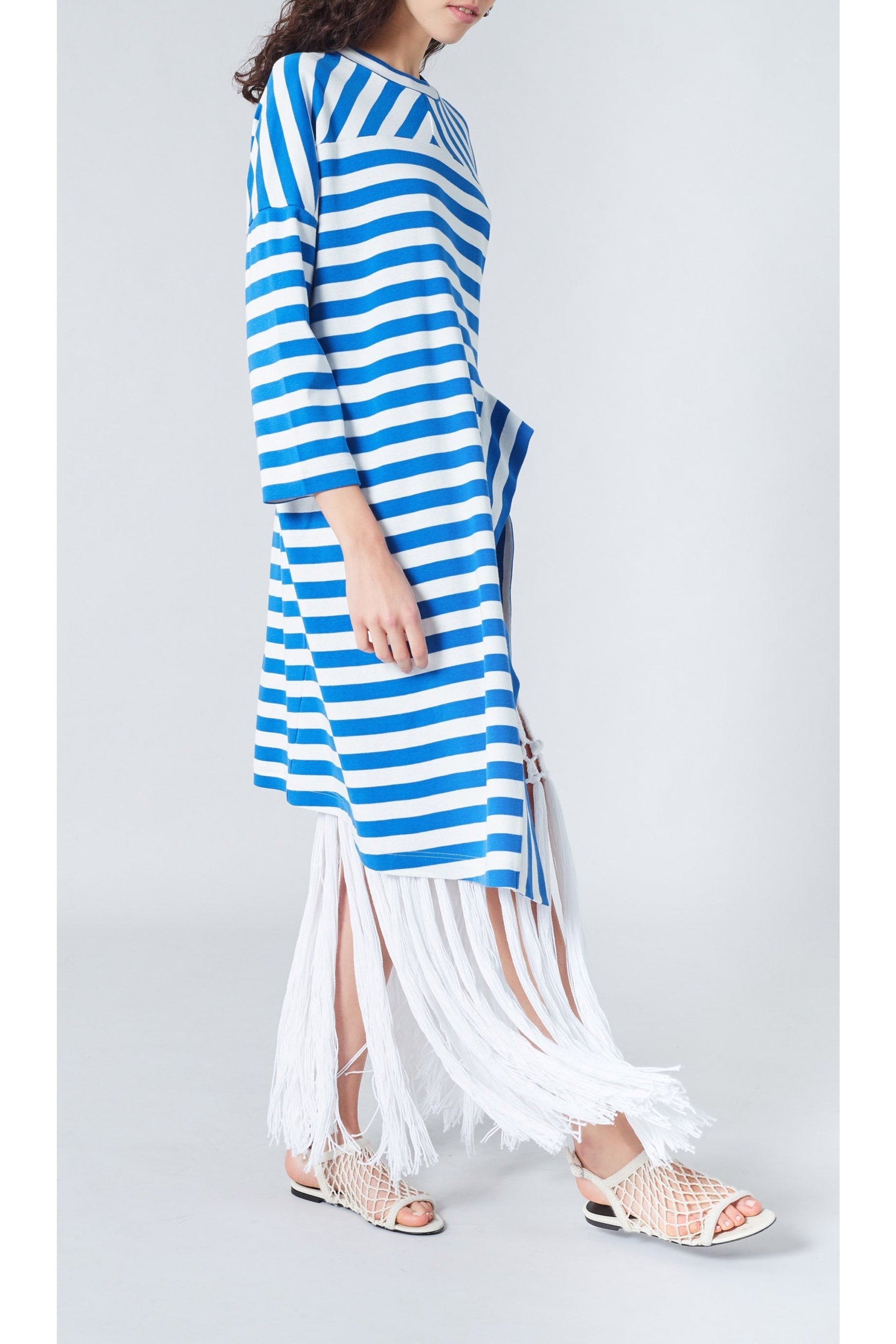 Robe fendue à rayures - Blanc