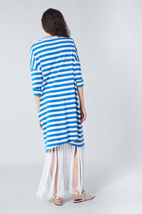Robe fendue à rayures - Blanc