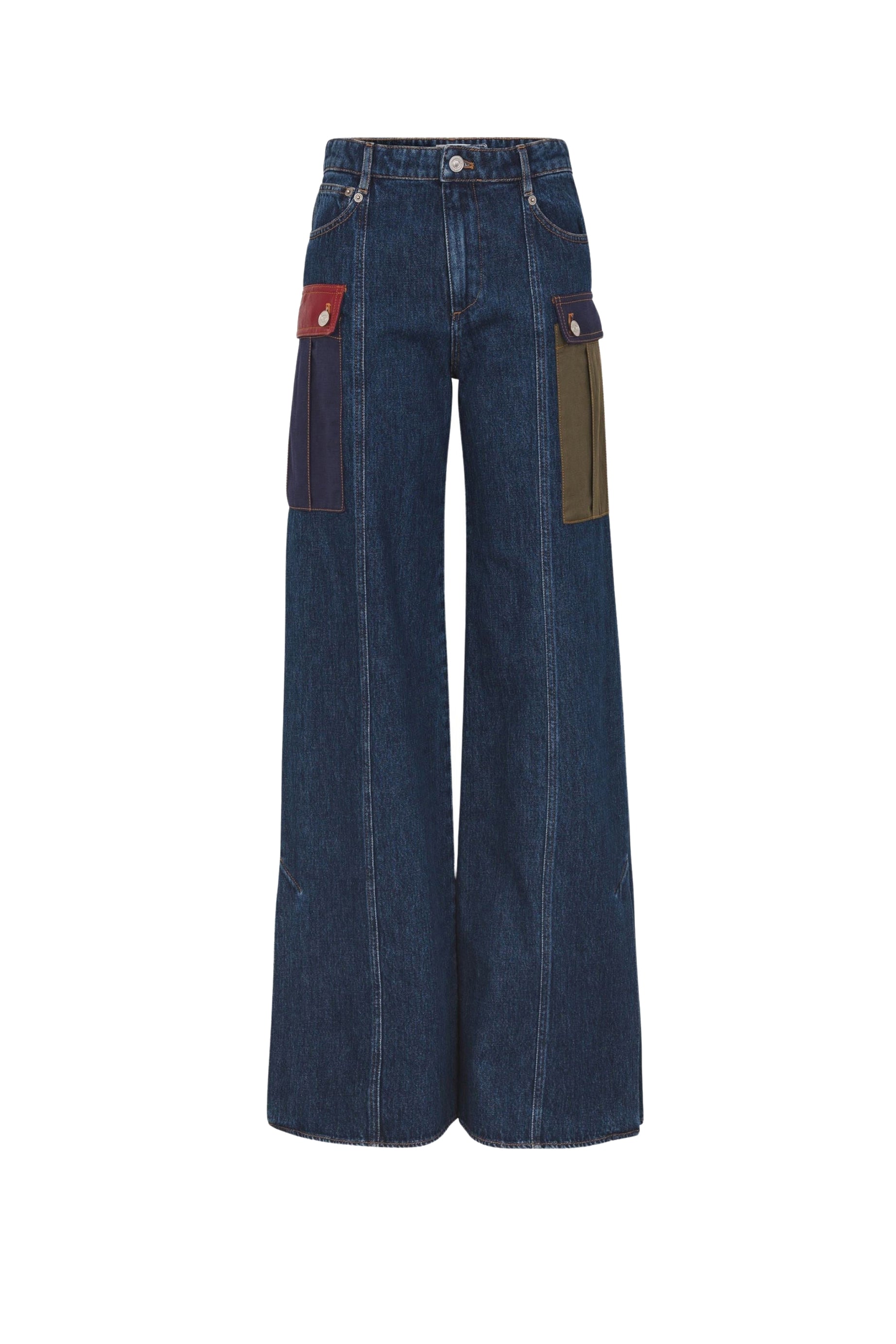Pantalon jeans à poches évasé en lin - Baby Blue