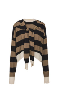 Pull à manches longues nouées en laine - Noir & Écru