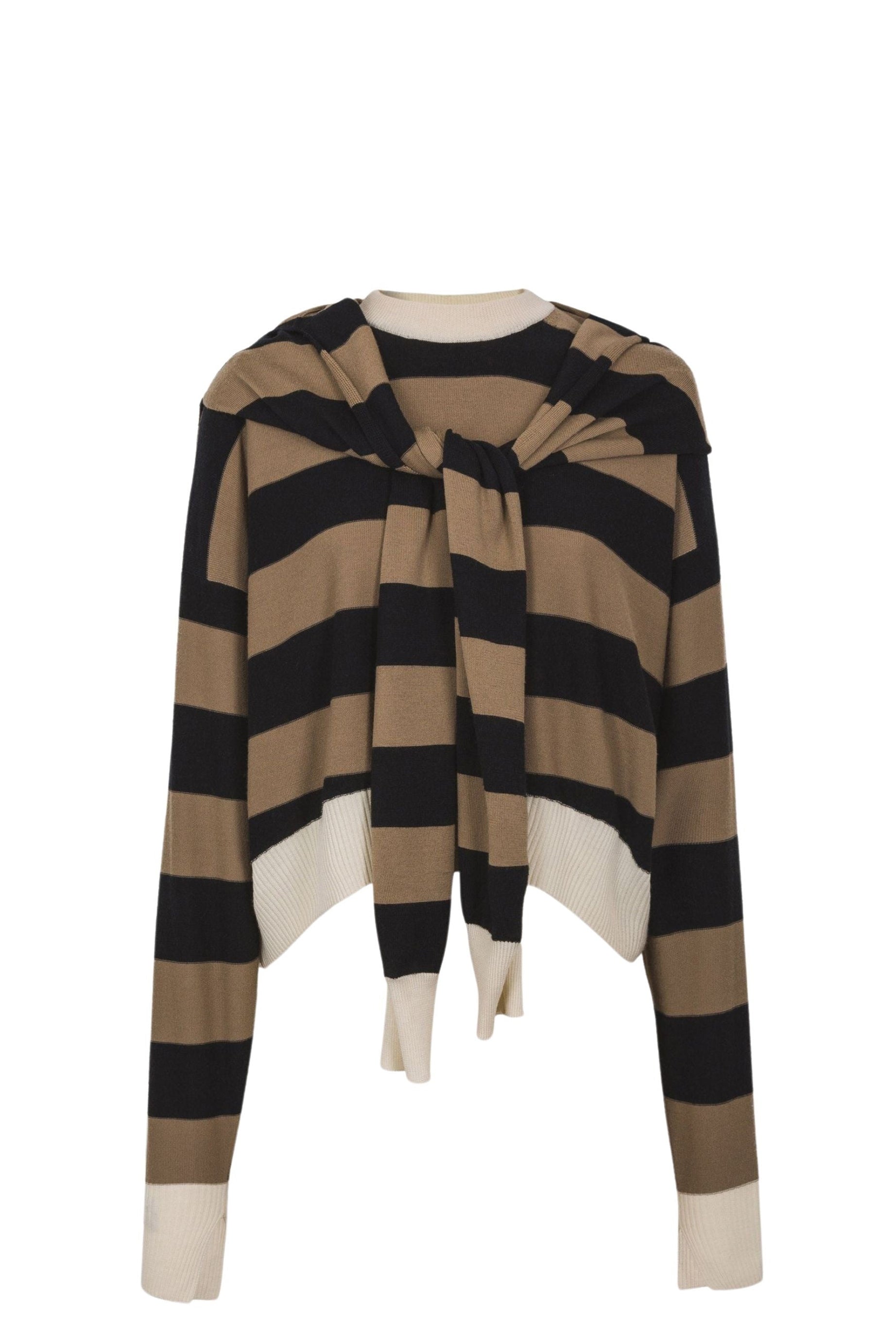 Pull à manches longues nouées en laine - Noir & Écru