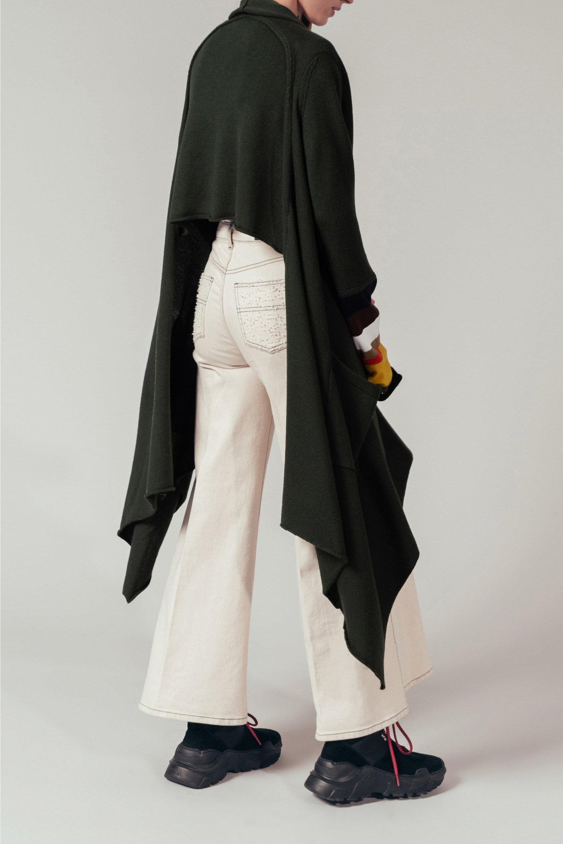 Cardigan manches longues asymétrique en laine - Vert