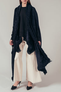 Manteau cape à franges - Navy