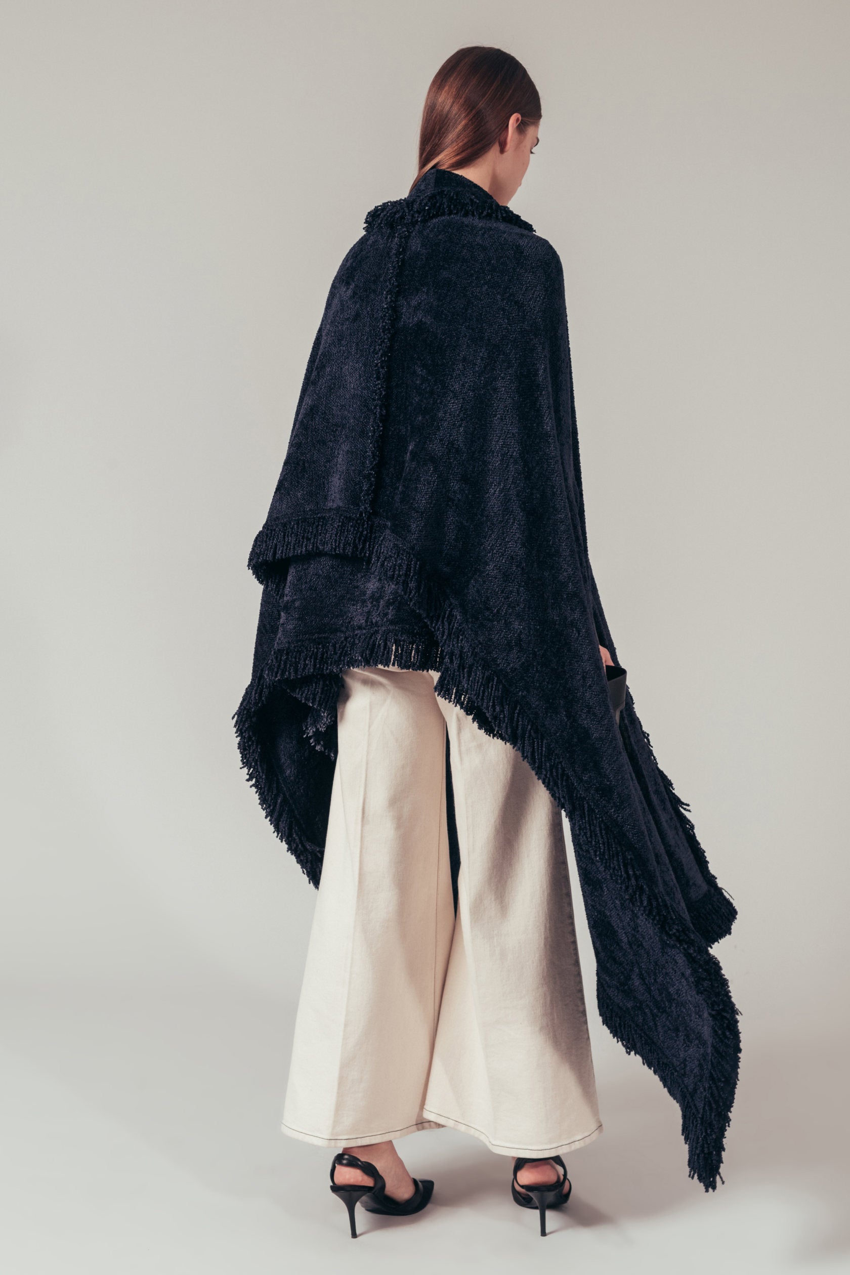 Manteau cape à franges - Navy