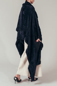 Manteau cape à franges - Navy