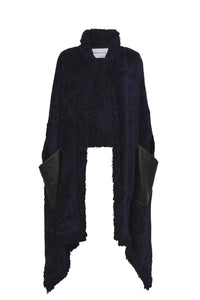 Manteau cape à franges - Navy