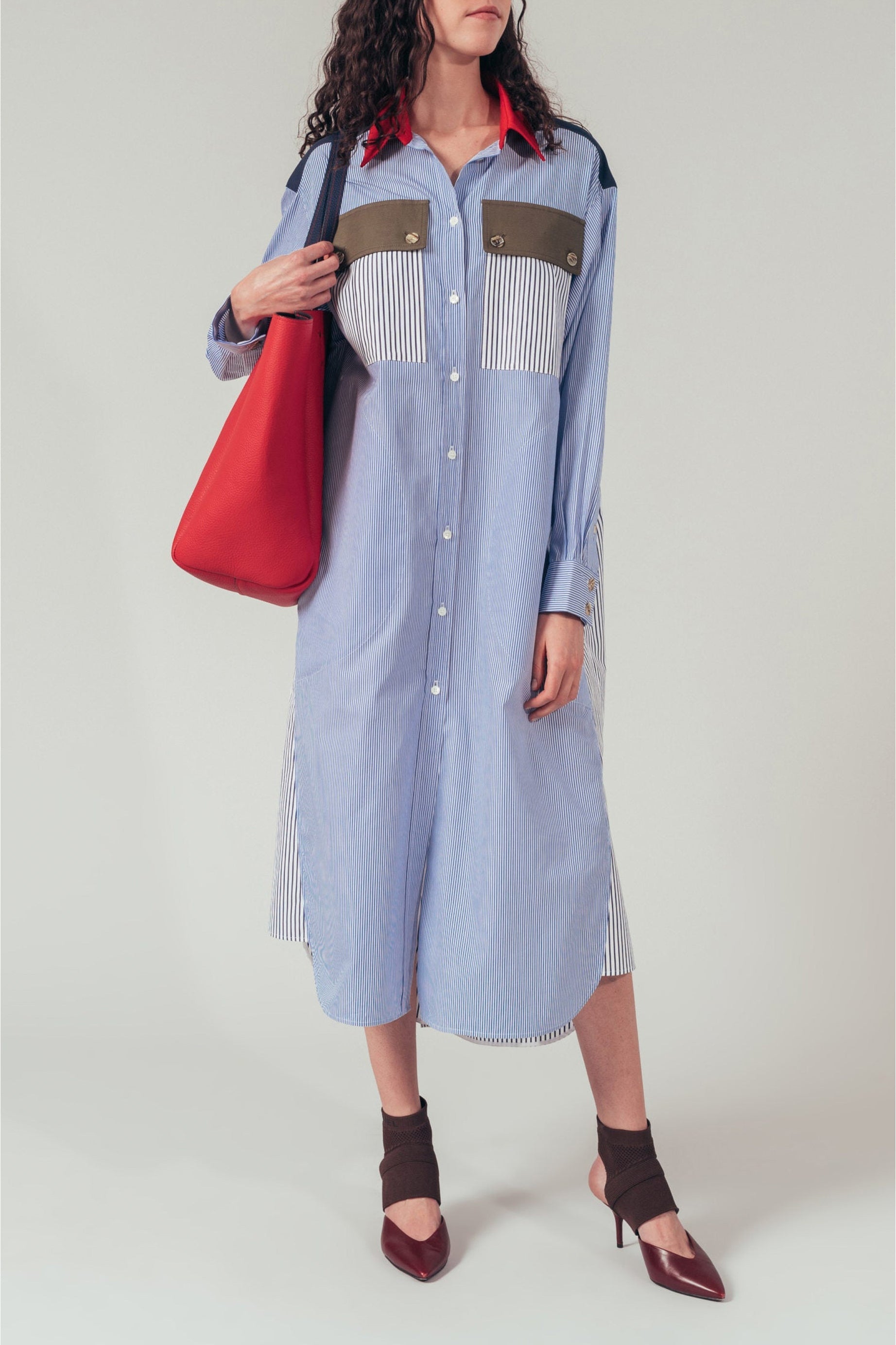 Robe chemise longue à rayures en lin - Blanc