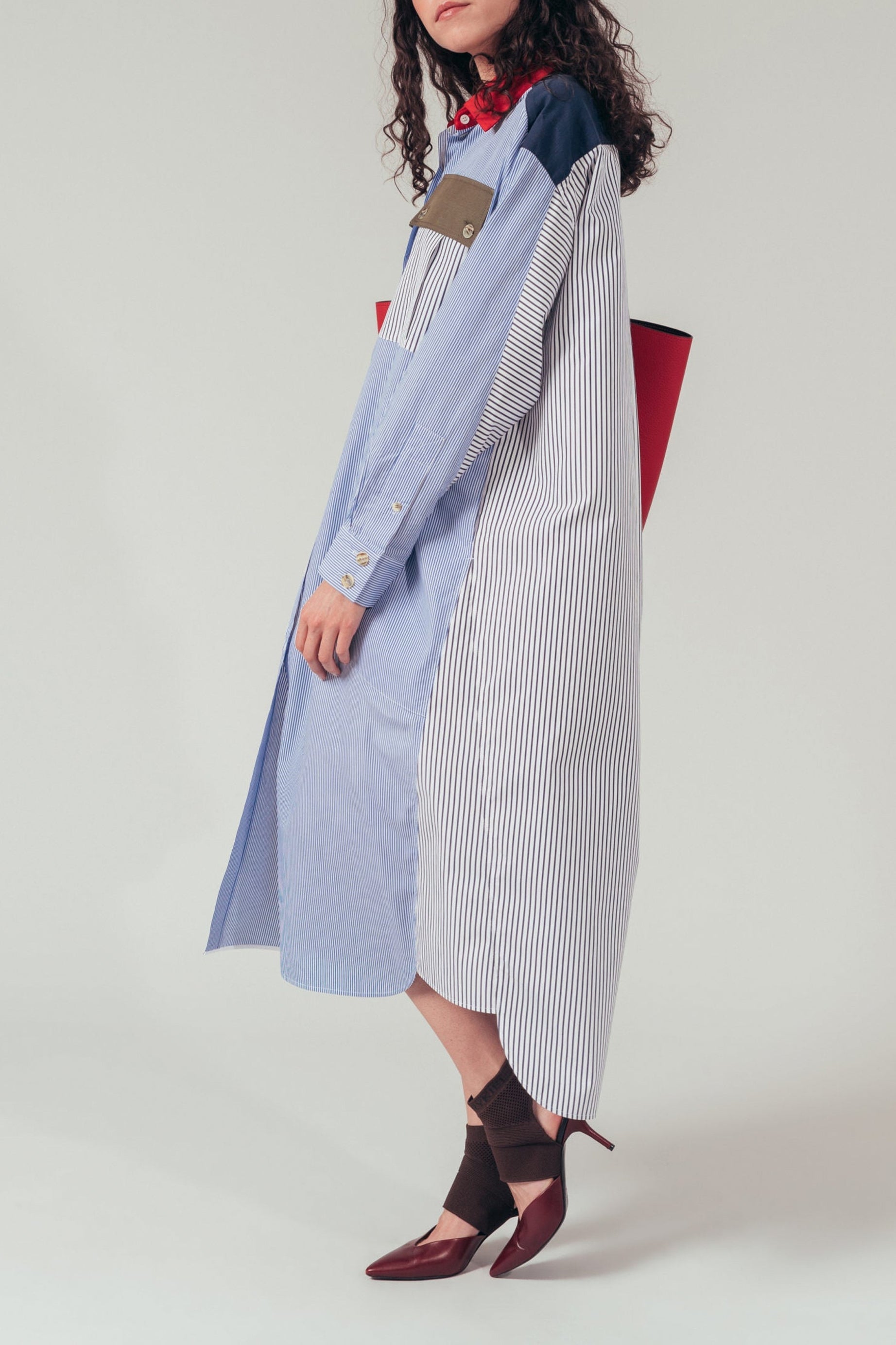 Robe chemise longue à rayures en lin - Blanc
