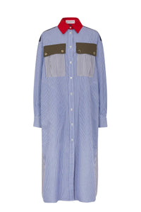 Robe chemise longue à rayures en lin - Blanc