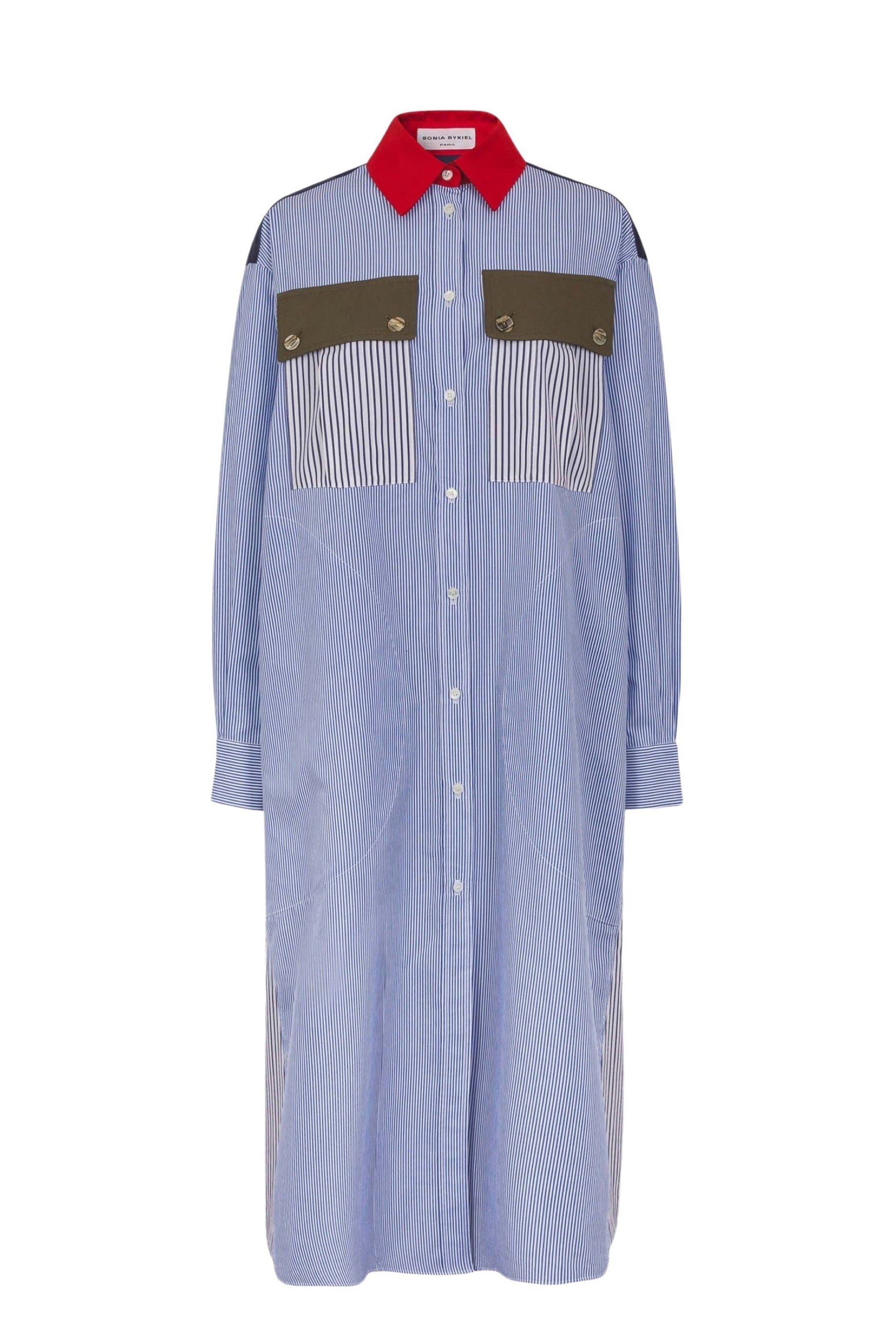 Robe chemise longue à rayures en lin - Blanc