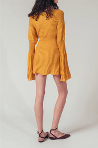 Robe courte plissée à manches volants - Jaune