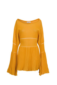 Robe courte plissée à manches volants - Jaune