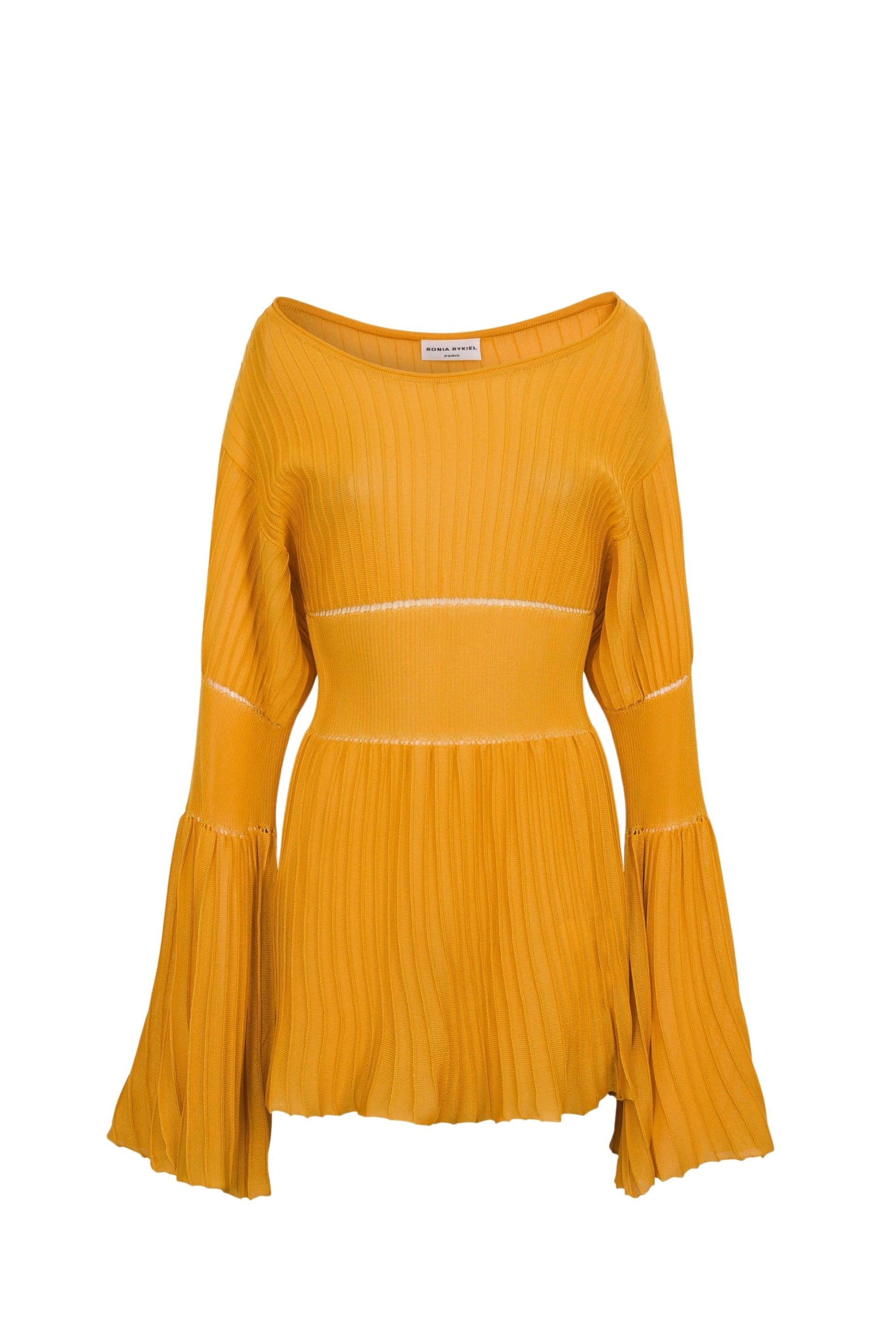 Robe courte plissée à manches volants - Jaune