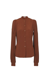 Blouse à manches longues bouffantes en soie - Marron