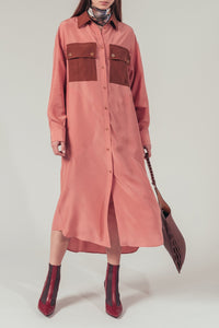 Robe chemise à poches en soie - Rose