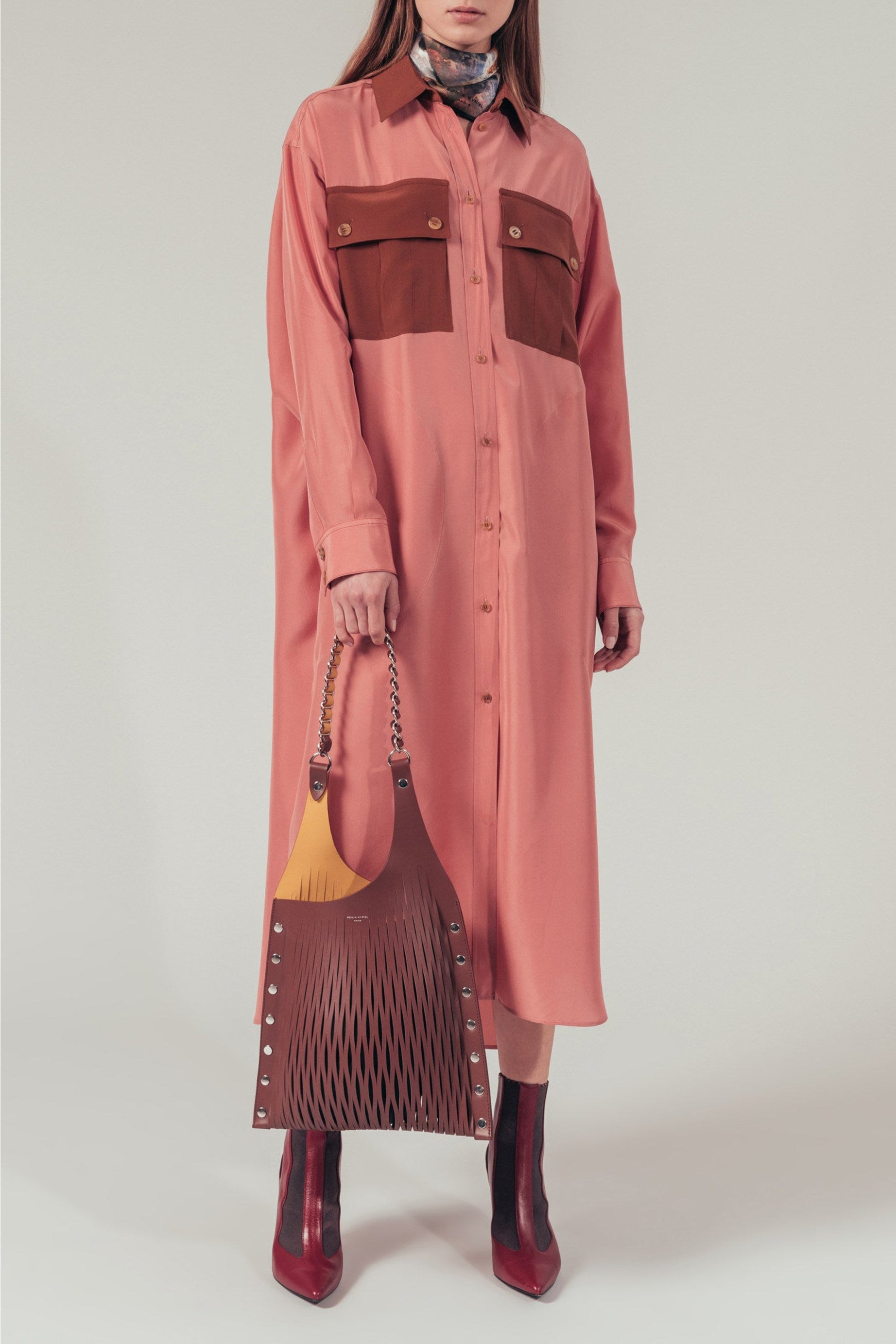 Robe chemise à poches en soie - Rose