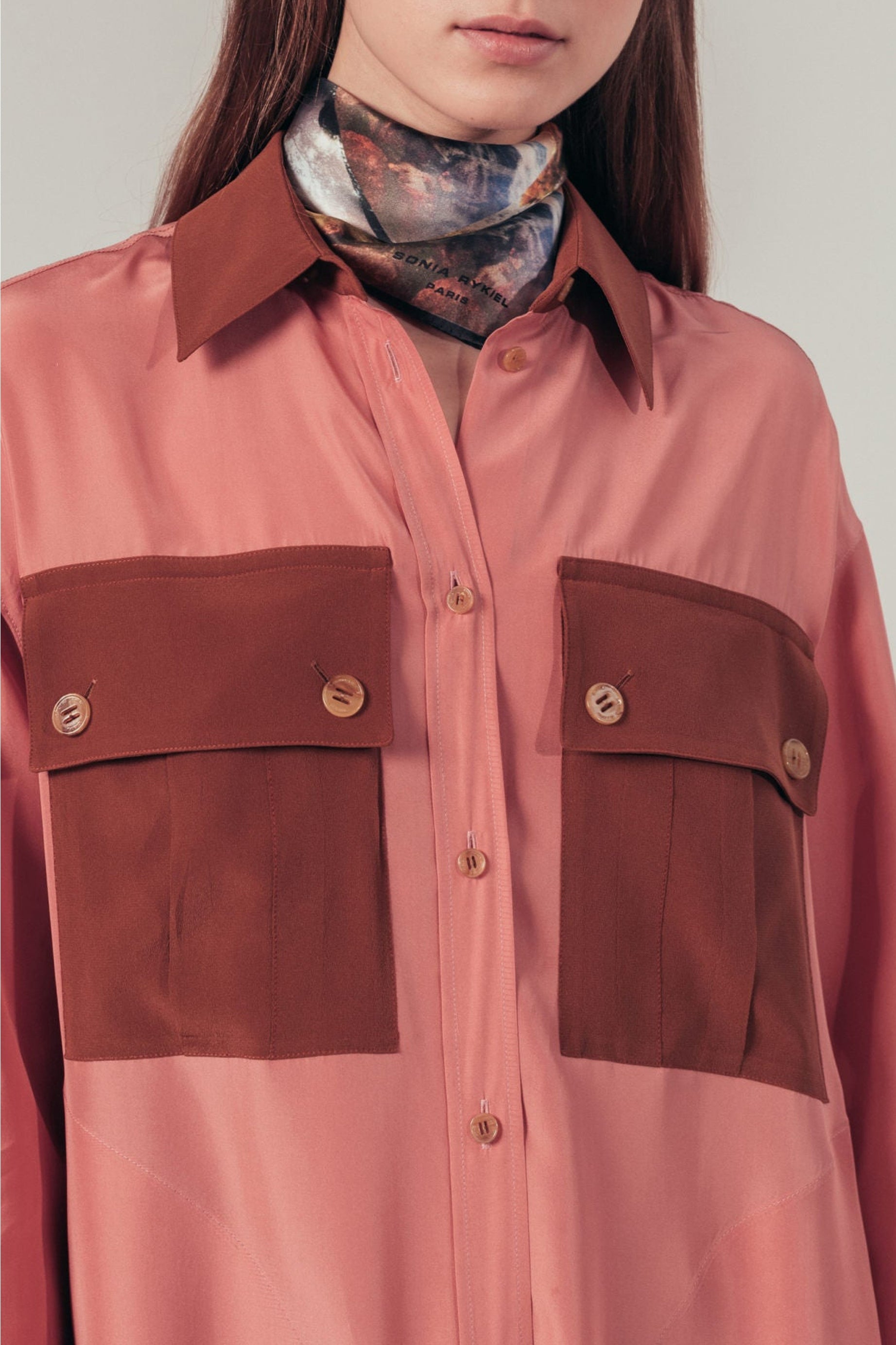 Robe chemise à poches en soie - Rose