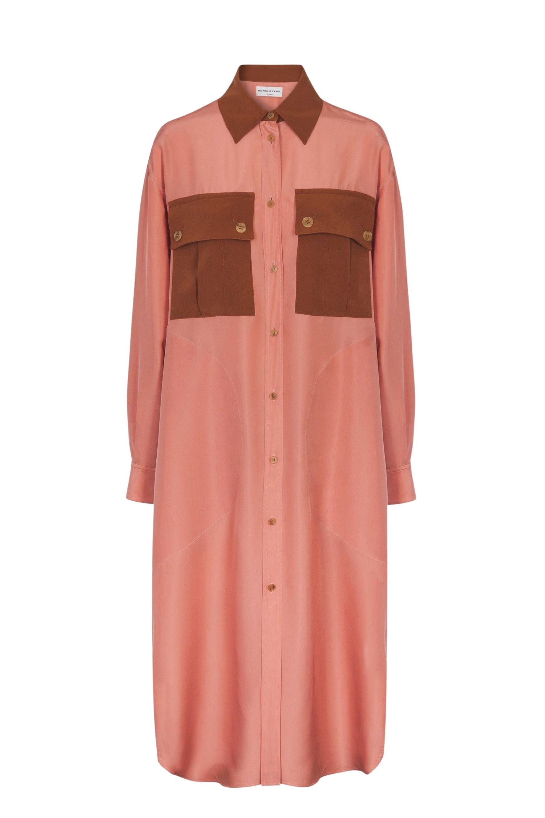Robe chemise à poches en soie - Rose