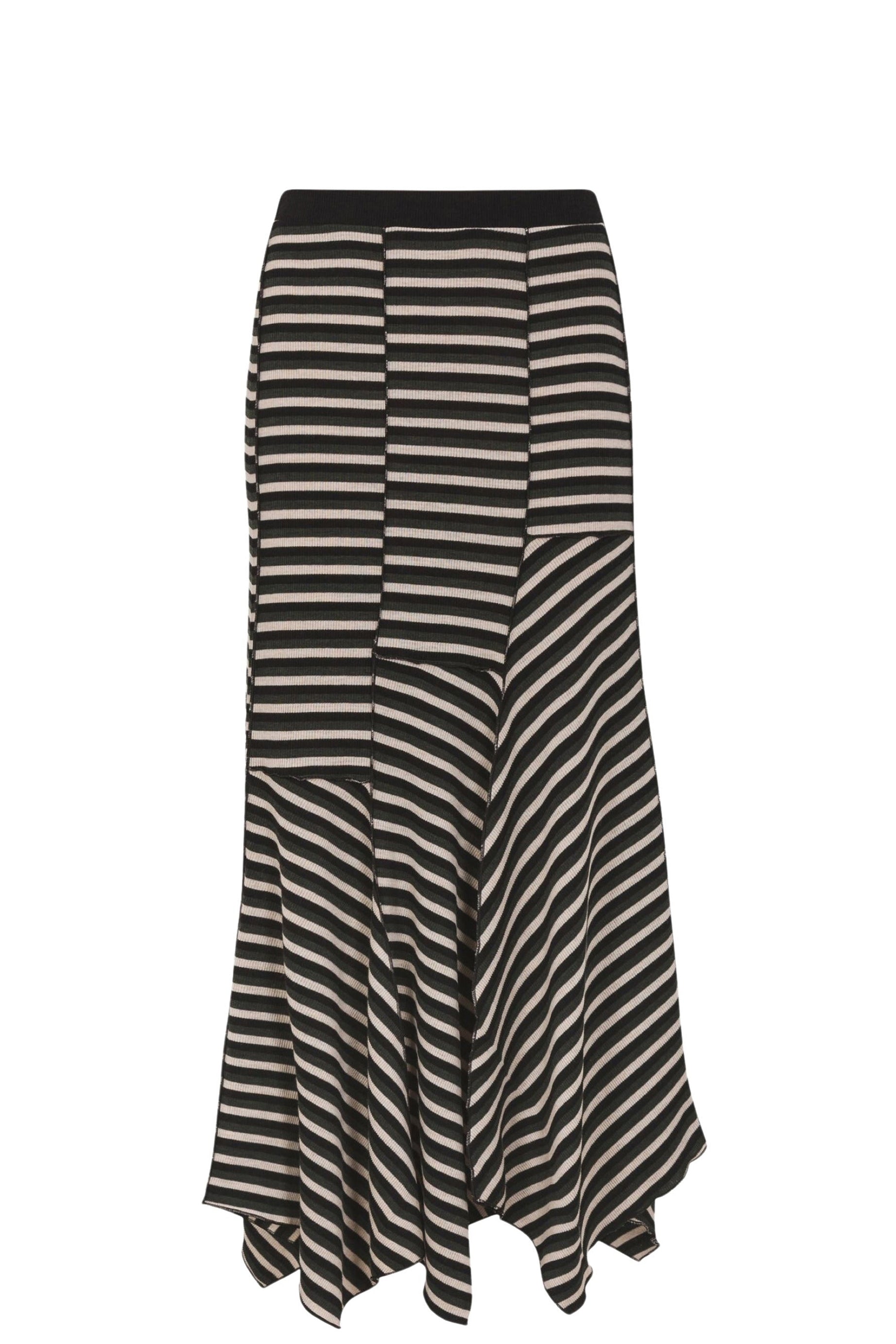 Jupe longue rayée à ourlet style féerique en laine - Vert
