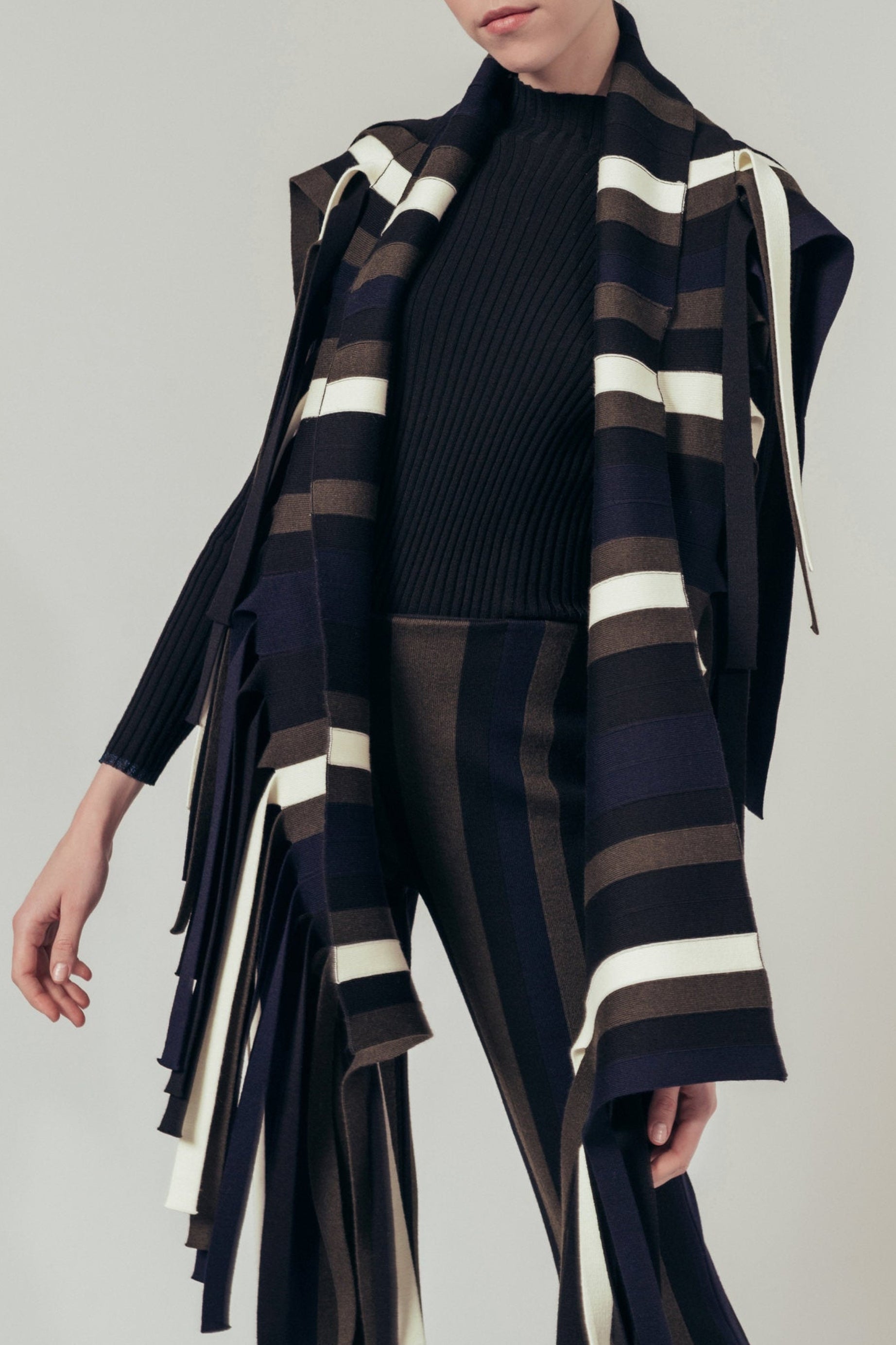 Pull rayé à franges en laine - Multicolor