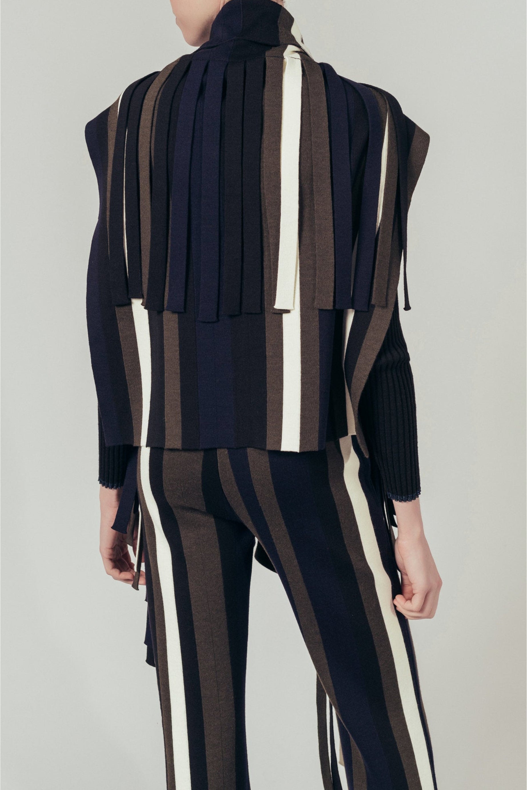 Pull rayé à franges en laine - Multicolor