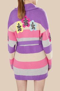 Cardigan ceinturé à rayures en laine - Lilas