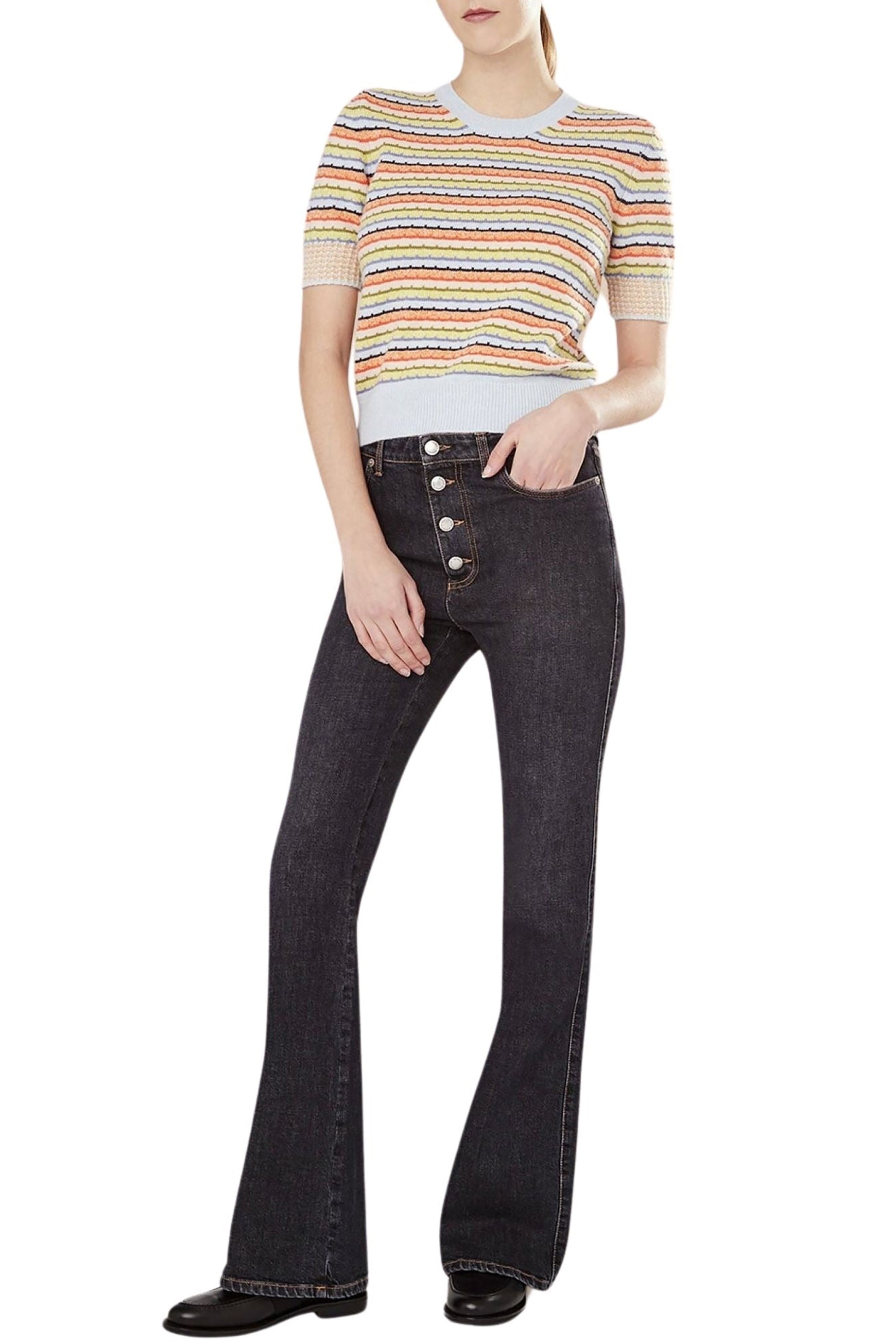 Pull manches courtes à rayures - Multicolor