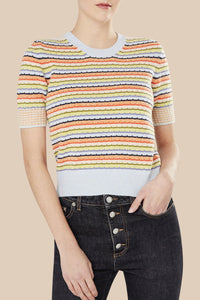 Pull manches courtes à rayures - Multicolor