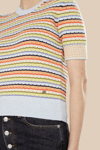 Pull manches courtes à rayures - Multicolor