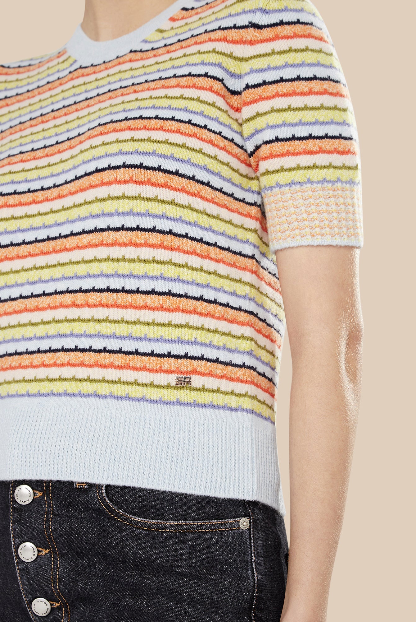 Pull manches courtes à rayures - Multicolor