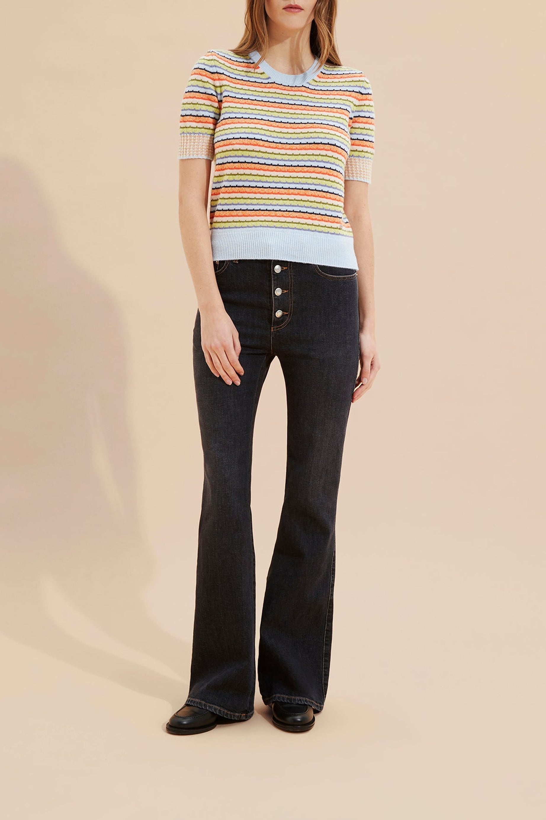 Pull manches courtes à rayures - Multicolor