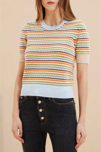 Pull manches courtes à rayures - Multicolor