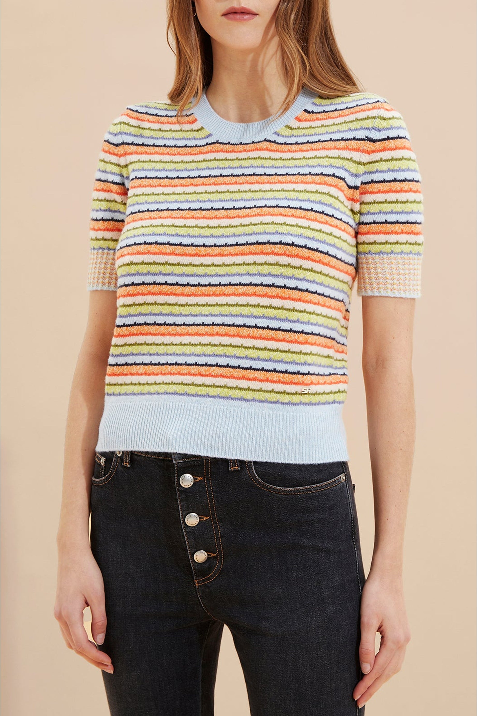 Pull manches courtes à rayures - Multicolor
