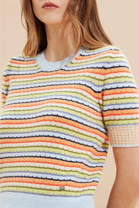 Pull manches courtes à rayures - Multicolor