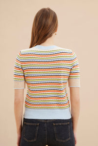 Pull manches courtes à rayures - Multicolor