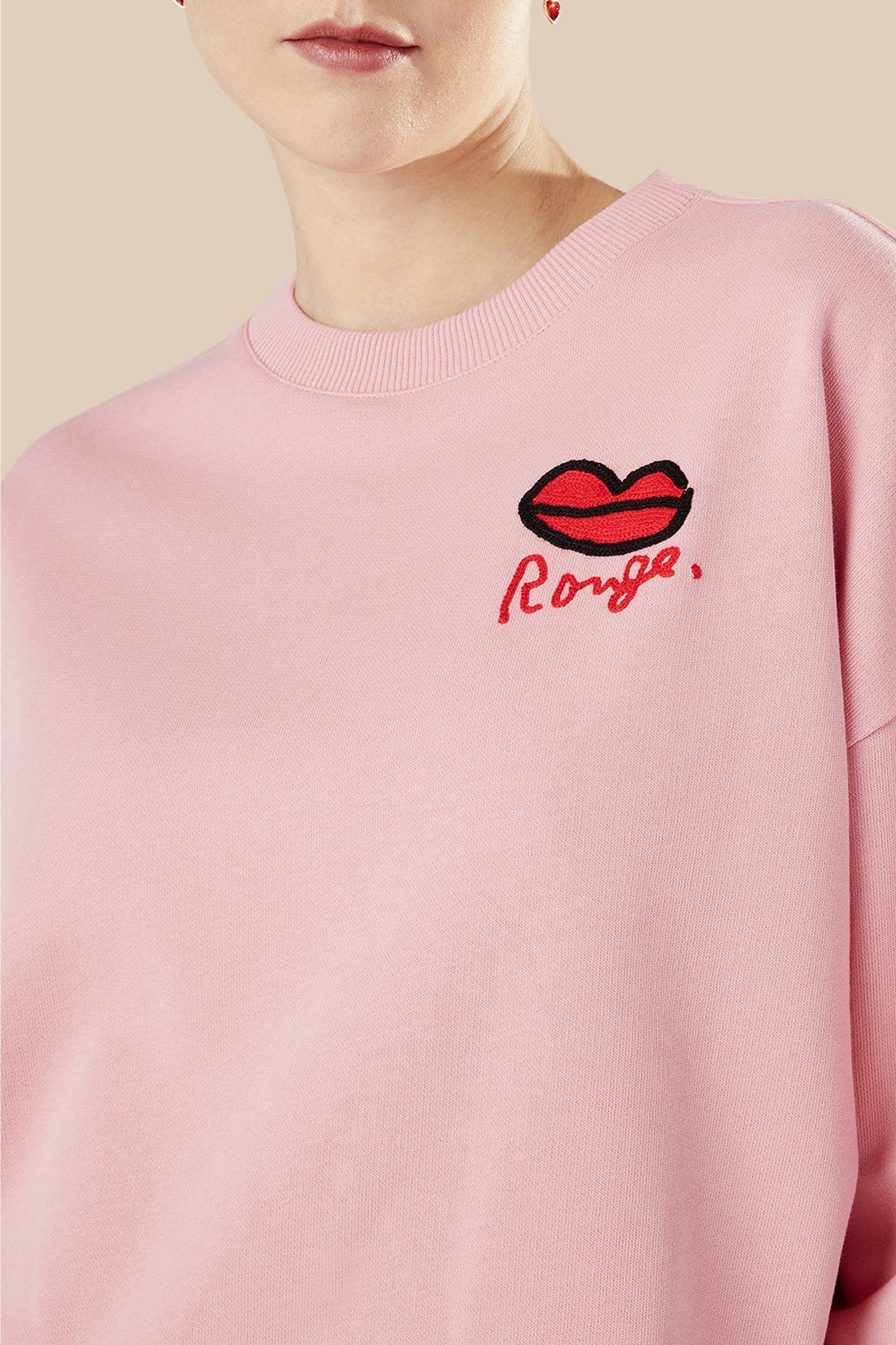 Sweat-shirt à motif bouche rouge - Rose