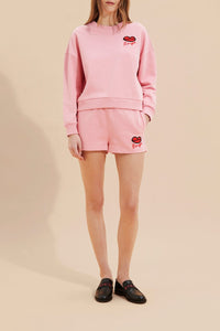 Sweat-shirt à motif bouche rouge - Rose