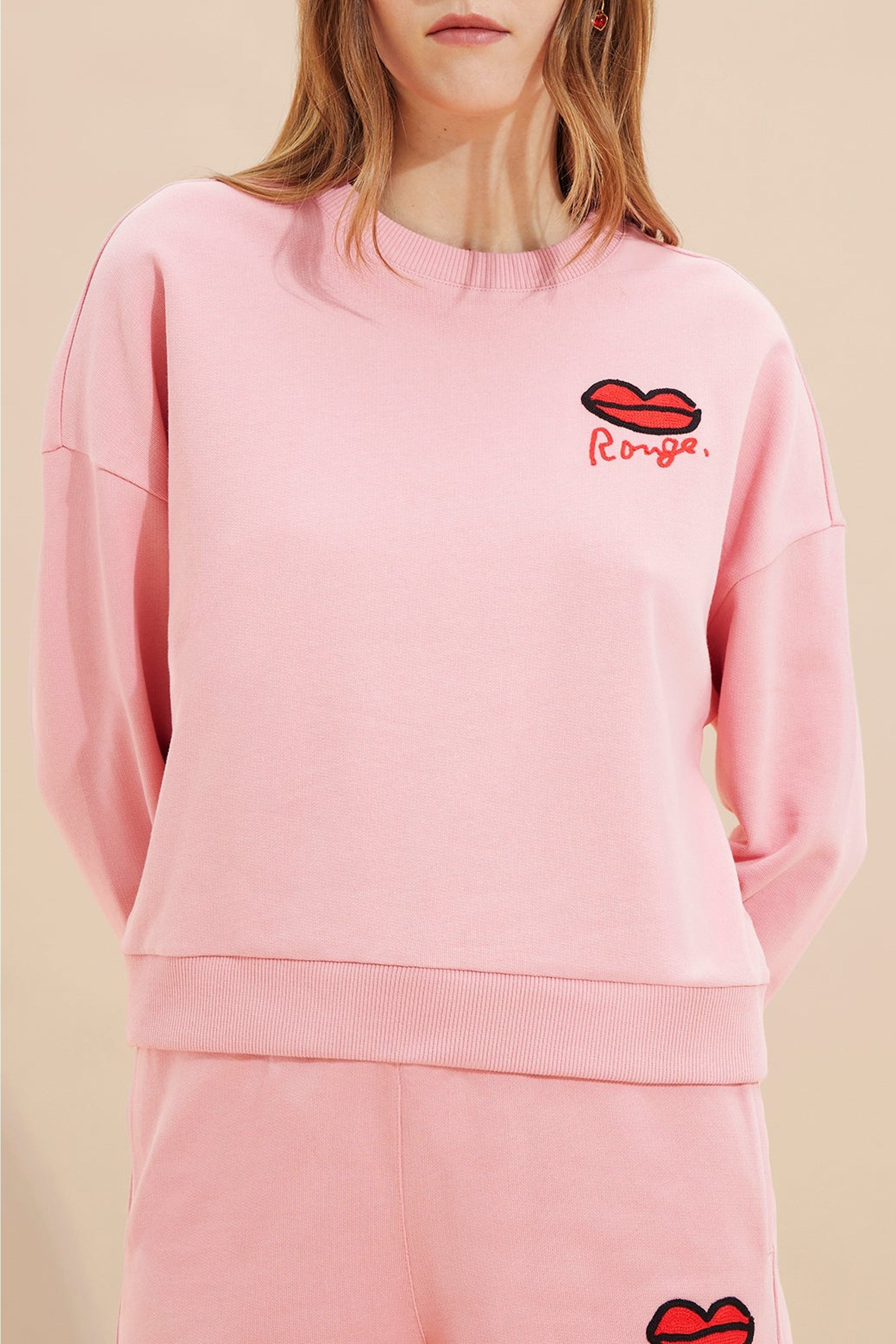 Sweat-shirt à motif bouche rouge - Rose