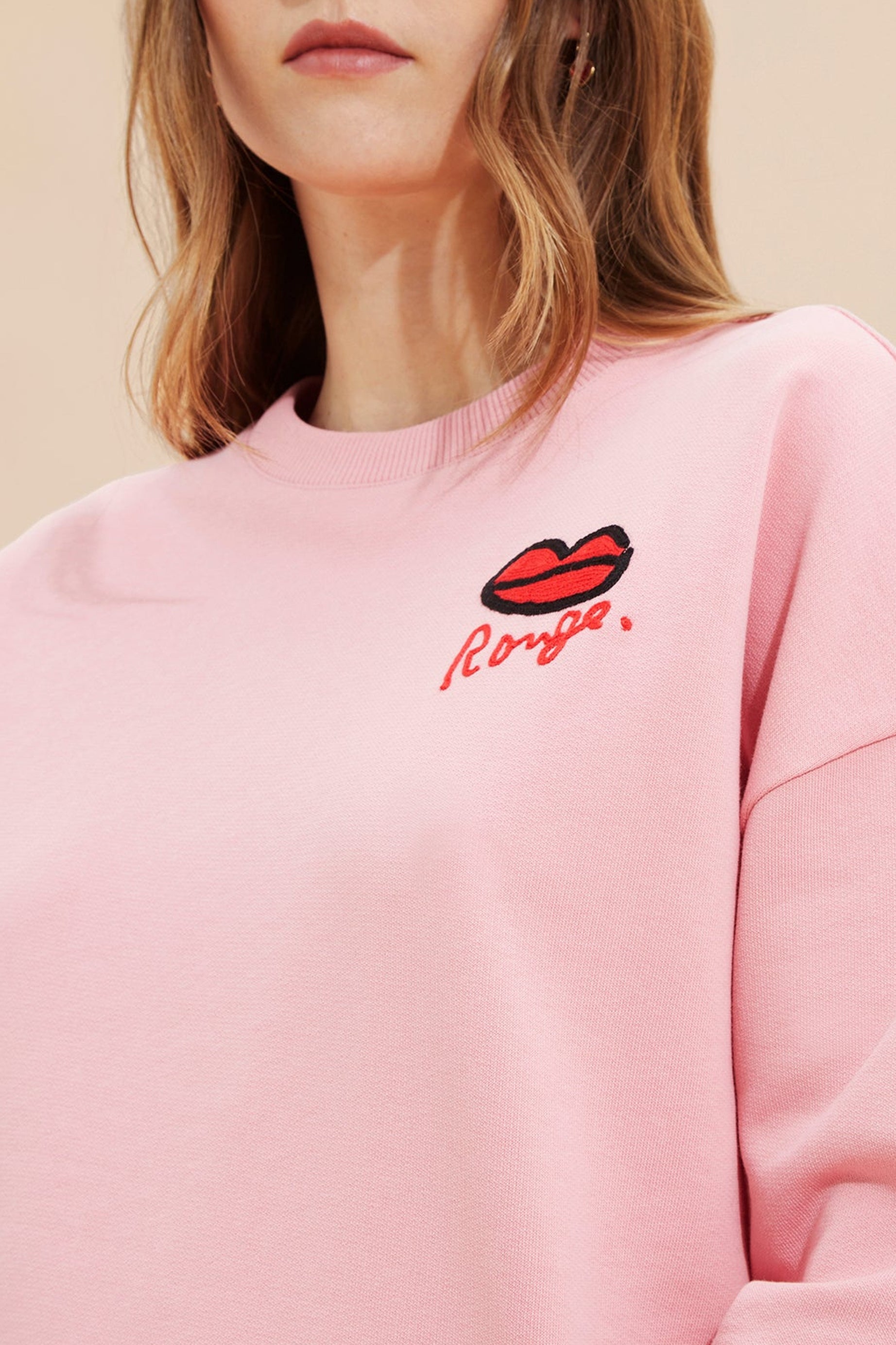 Sweat-shirt à motif bouche rouge - Rose