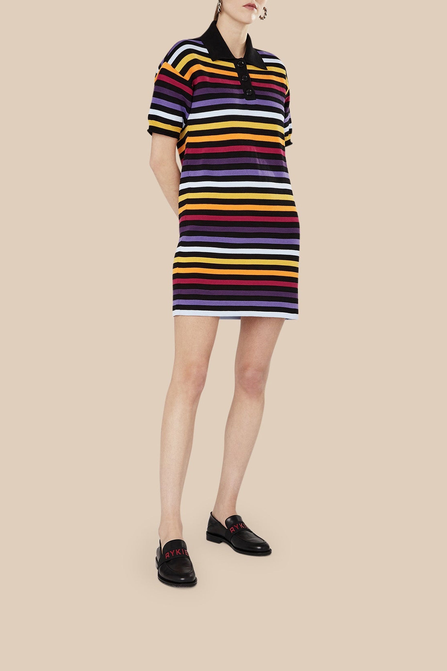 Robe polo oversize à rayures - Noir
