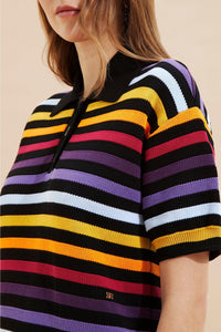 Robe polo oversize à rayures - Noir