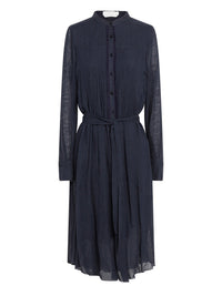 Robe chemise plissée ceinturée - Dark Navy