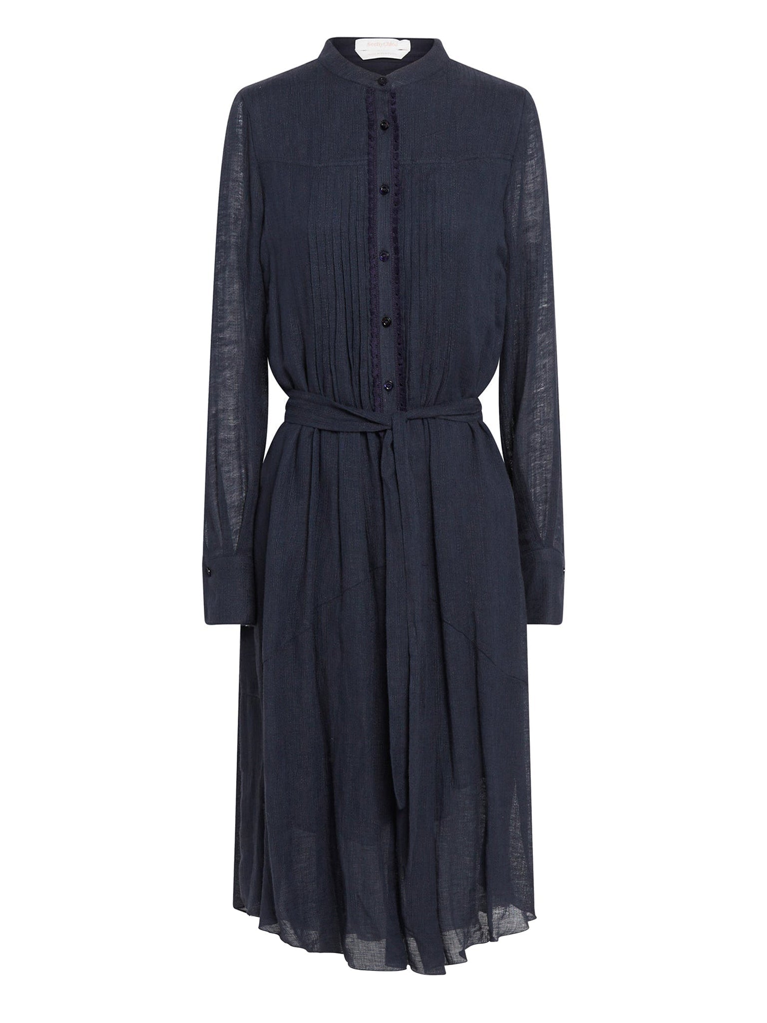 Robe chemise plissée ceinturée - Dark Navy