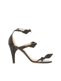 Sandales ouvertes à talons détail nœuds en cuir - Noir