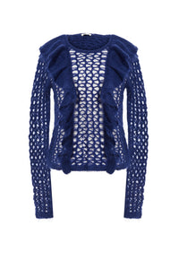Pull cosy à carreaux en mohair - Bleu